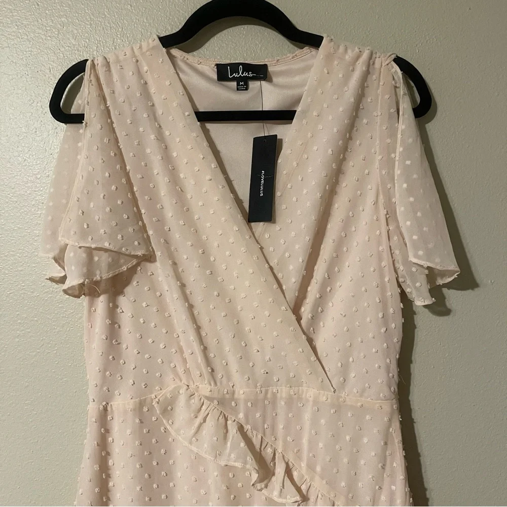 NWT LULUS Next to You Cream Swiss Dot Ruffled Midi Dress - Picture 3 of 7